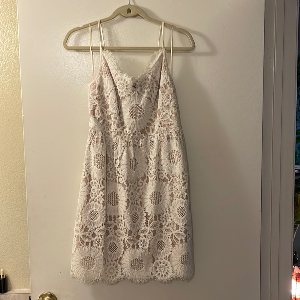 Trina Turk Dress - White floral lace with nude slip underneath